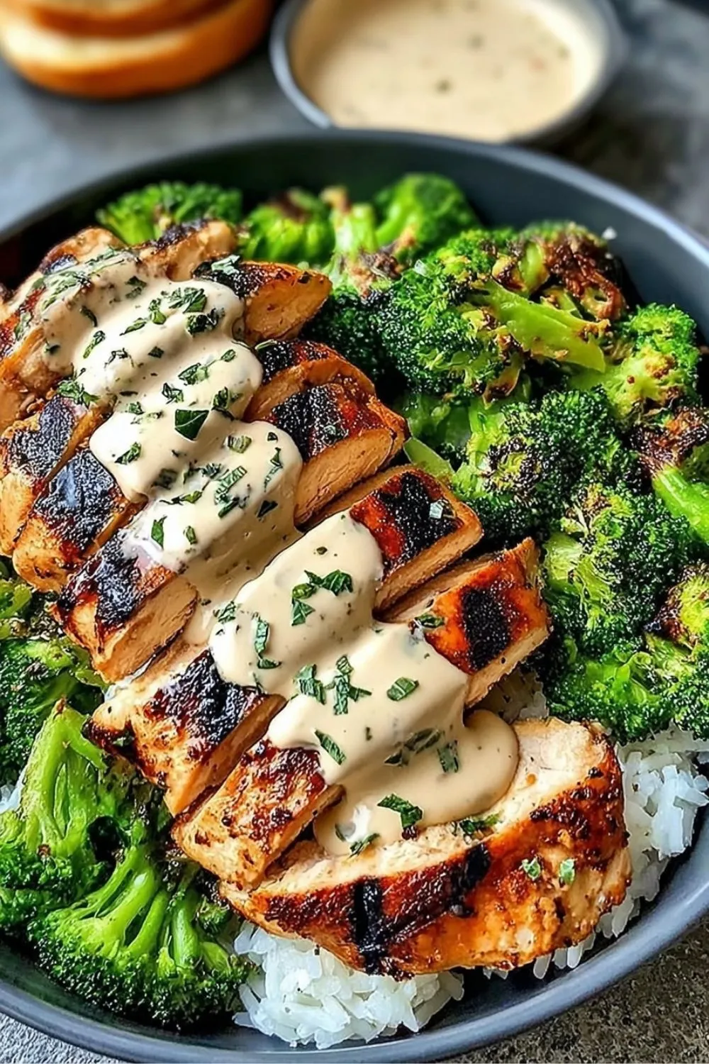 Grilled Chicken & Broccoli with Creamy Sauce