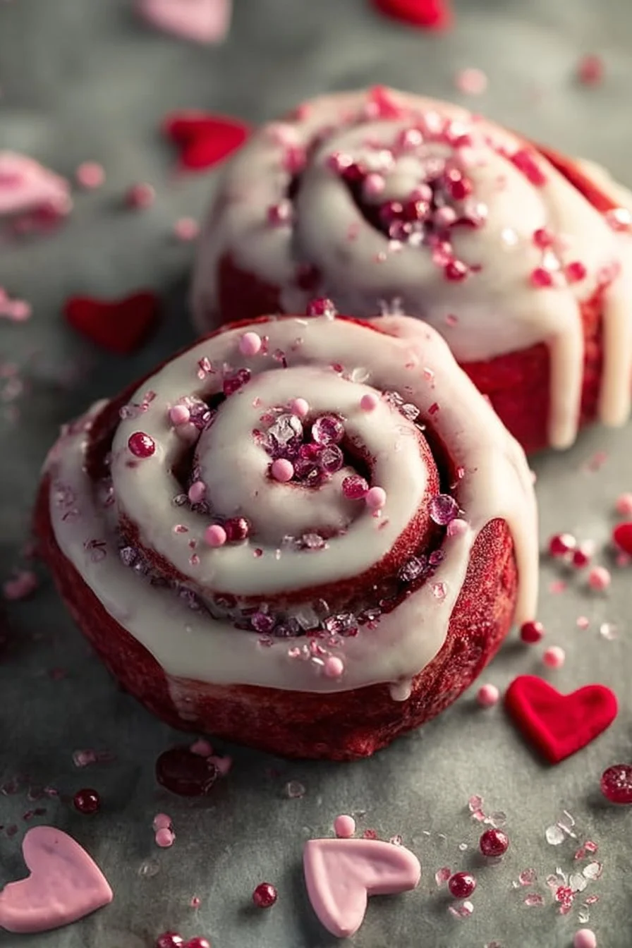 Red Velvet Valentine’s Day Cinnamon Rolls