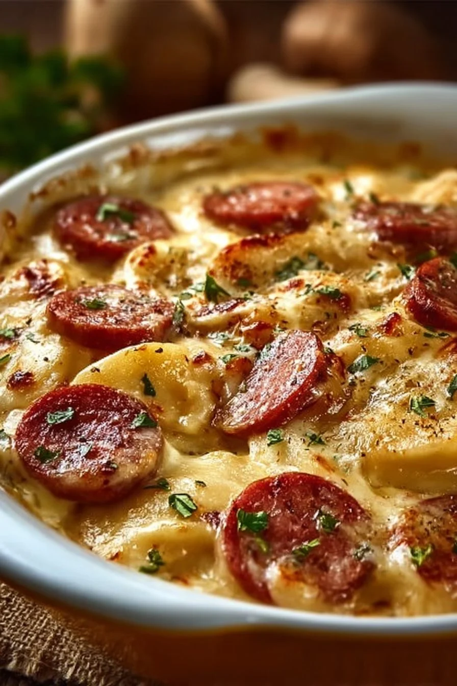 Classic Crockpot Pierogi Casserole with Kielbasa