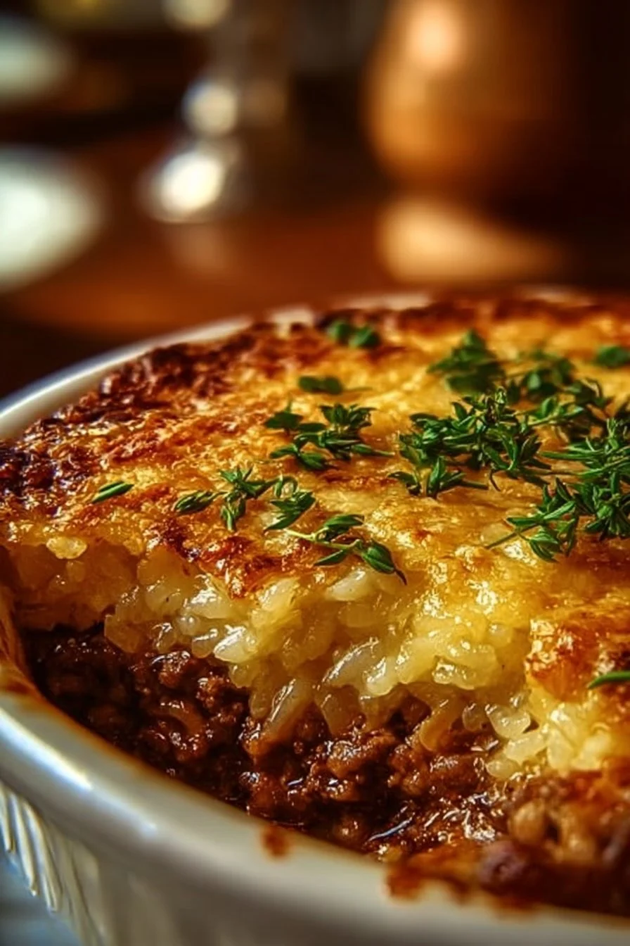 French Onion Ground Beef and Rice Casserole