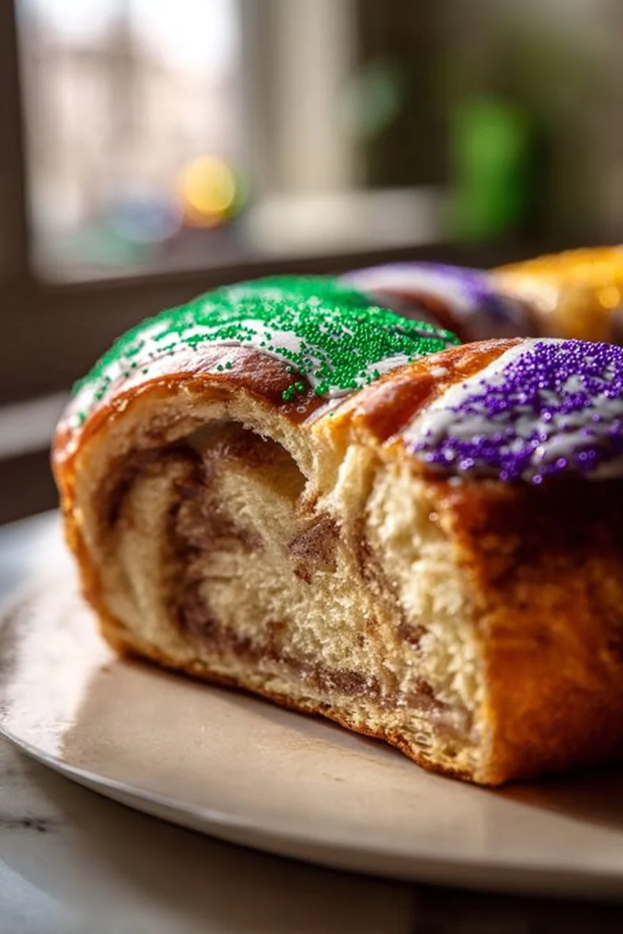 New Orleans Style King Cake with Cinnamon Swirl