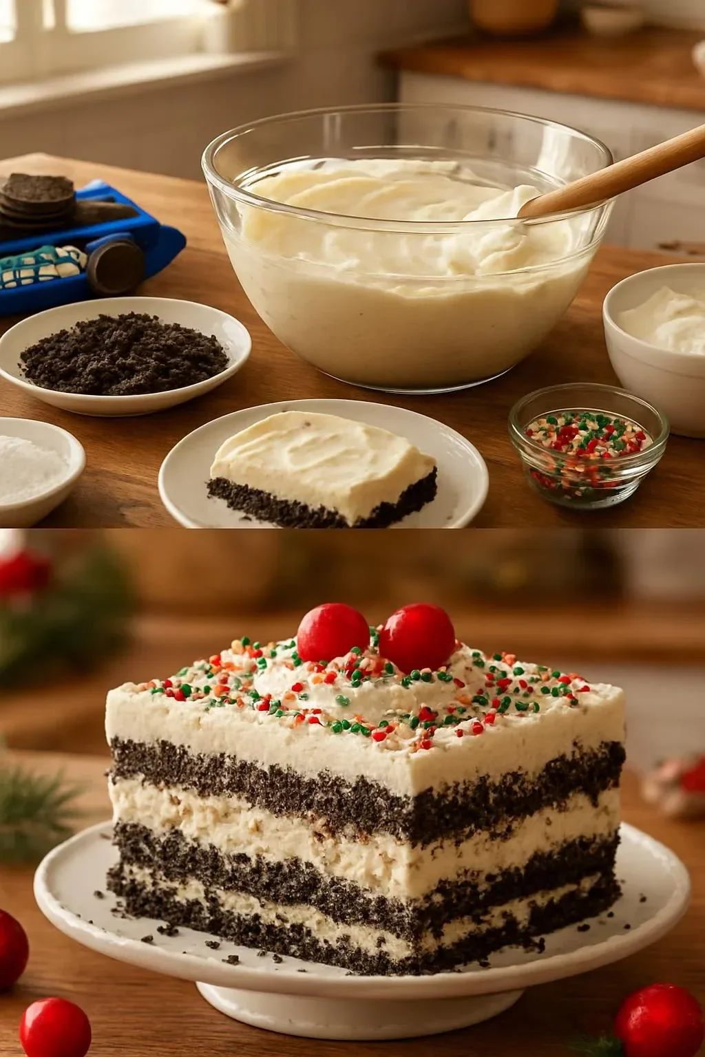No Bake Christmas Oreo Lasagna