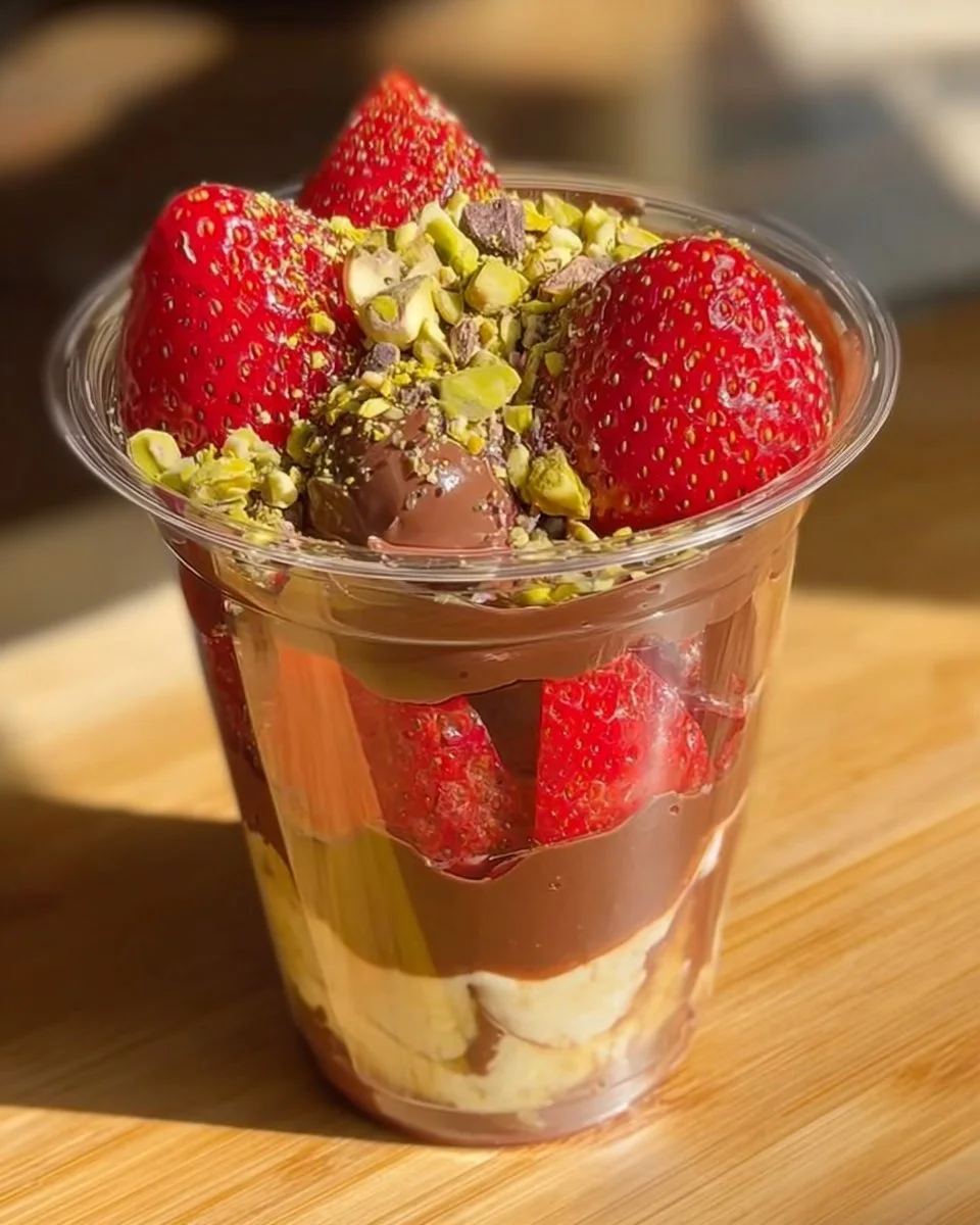 Making the VIRAL Dubai Chocolate Strawberry Cup 🍓 #dubaichocolate #chocolate #strawberry