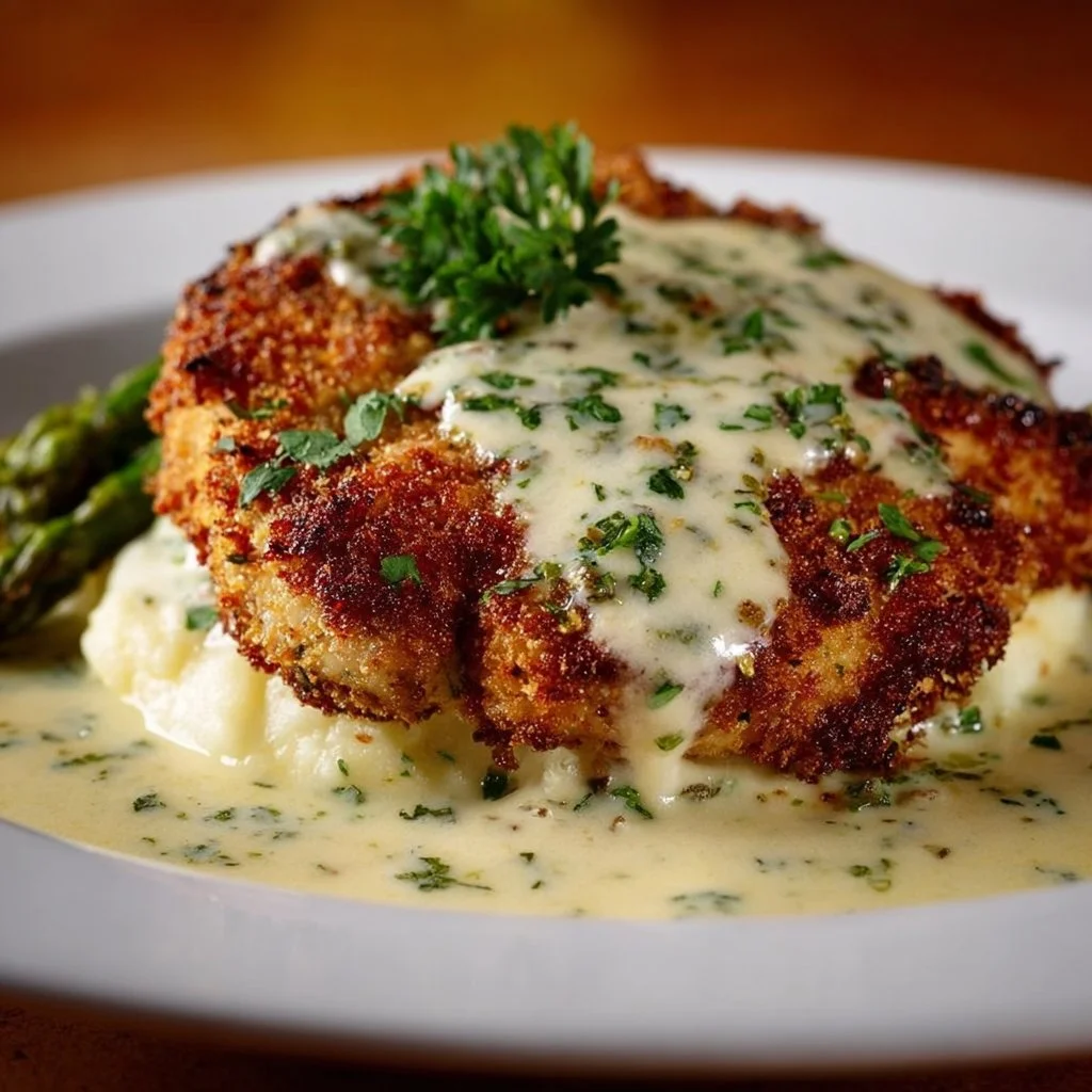 Parmesan Crusted Chicken with Creamy Garlic Sauce – Easy Family Dinner Recipe