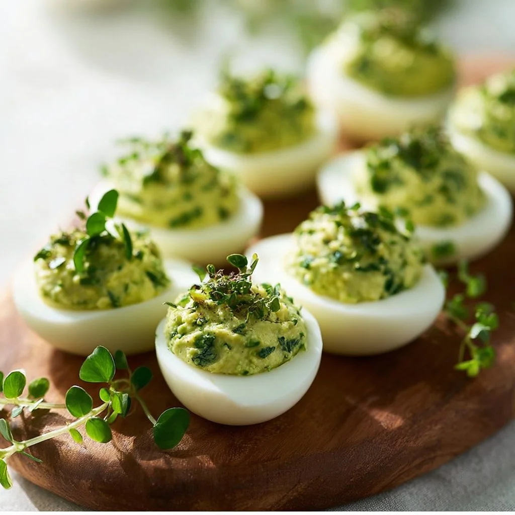 Shamrock Deviled Eggs decorated for St. Patrick's Day celebration