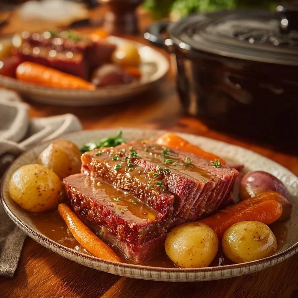 Tender Slow Cooker Corned Beef Recipe with Mustard Glaze
