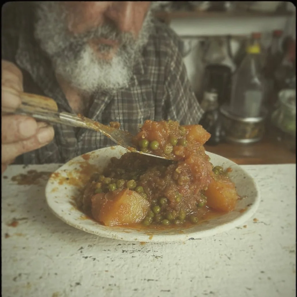 Arakas Latheros translates to “Green Beans with Potatoes” in English.