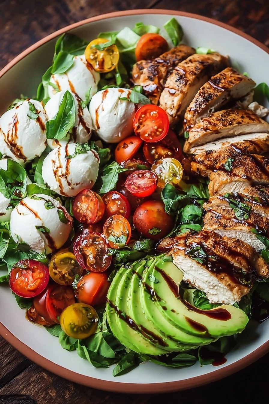 Balsamic Chicken Avocado Caprese Salad