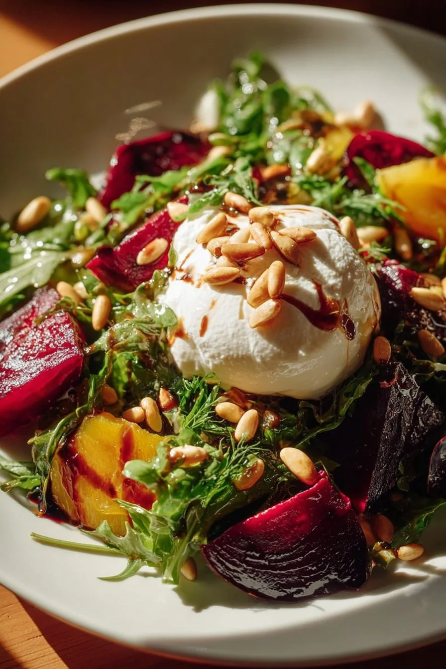Beet and Burrata Salad with Pine Nuts