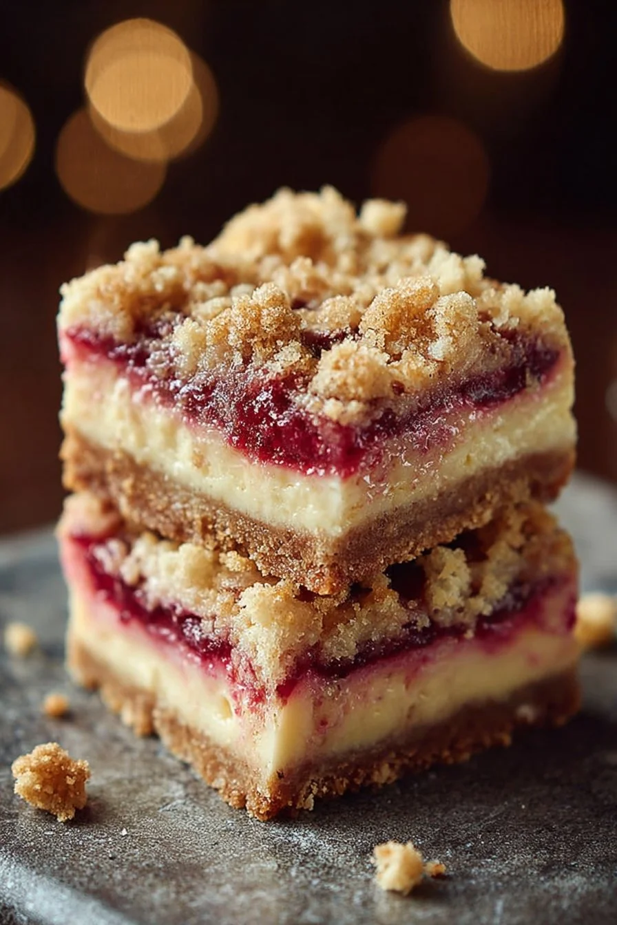 Creamy Rhubarb Cheesecake Crumble Bars