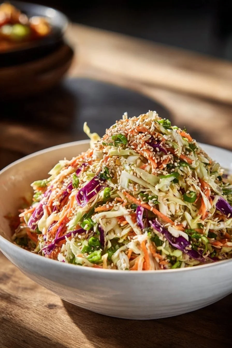 Crunchy Asian Cabbage Slaw with Addictive Sesame Dressing