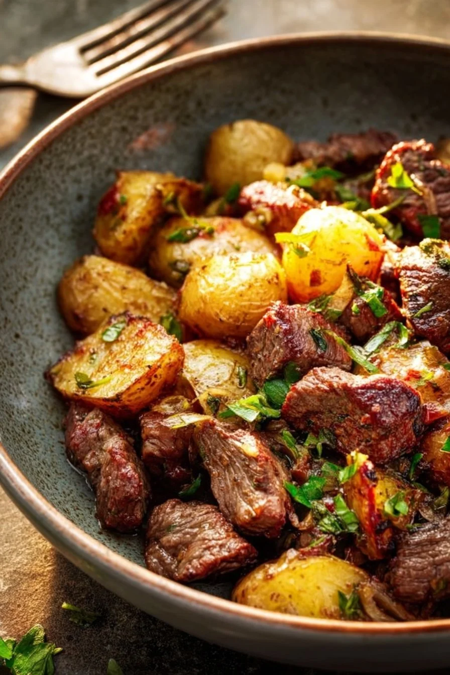 Garlic Butter Steak Bites and Potatoes