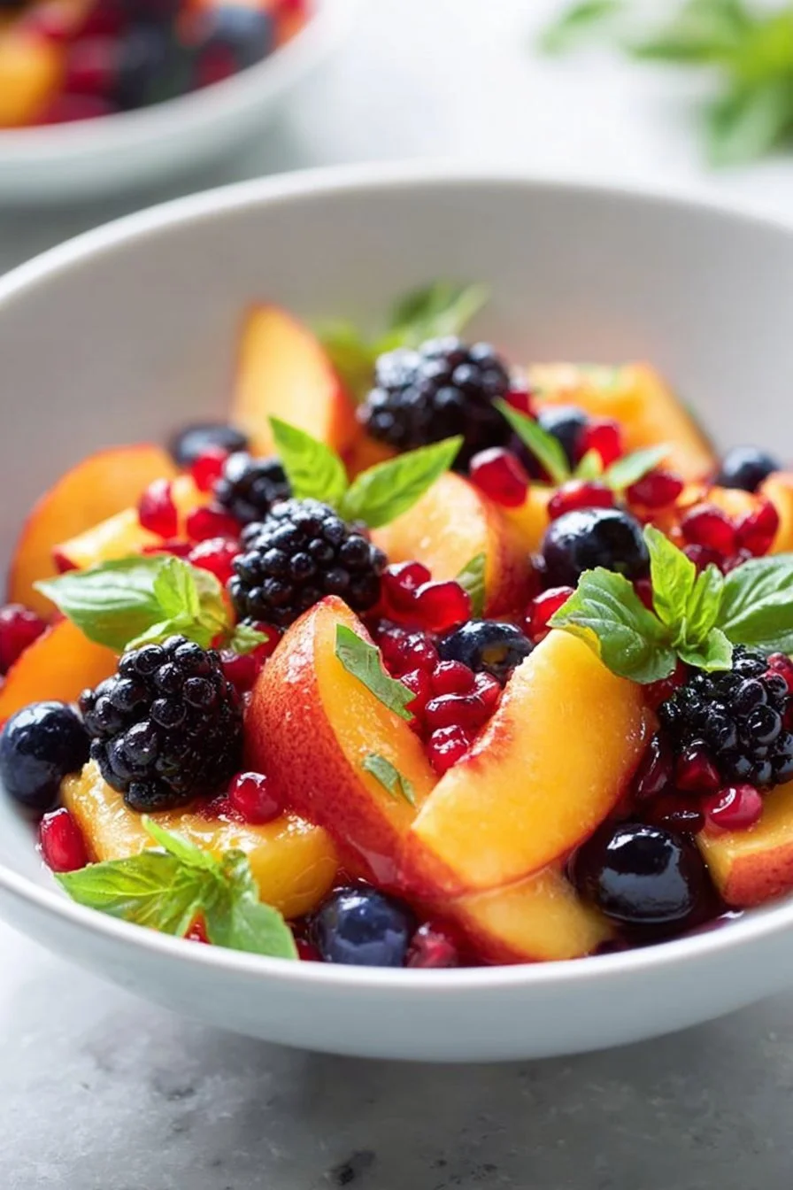 Honey Lime Basil Peach Fruit Salad