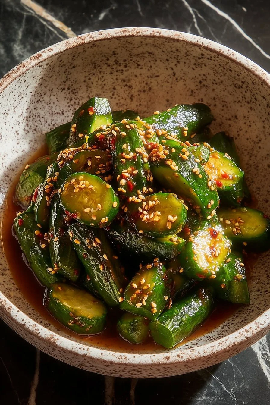 Korean Cucumber Salad Oi Muchim with fresh vegetables and spices