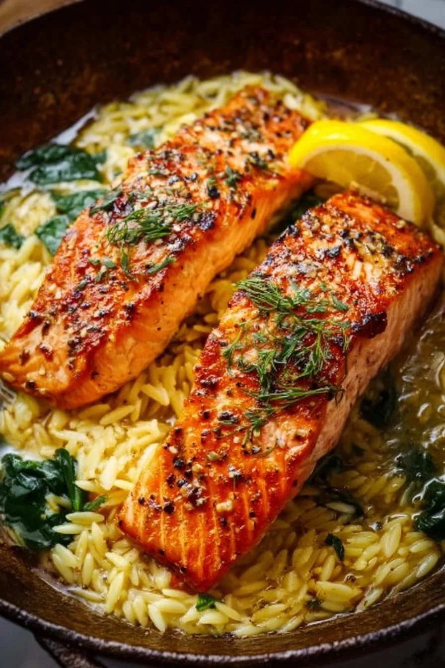 Mediterranean Salmon with Lemon Orzo