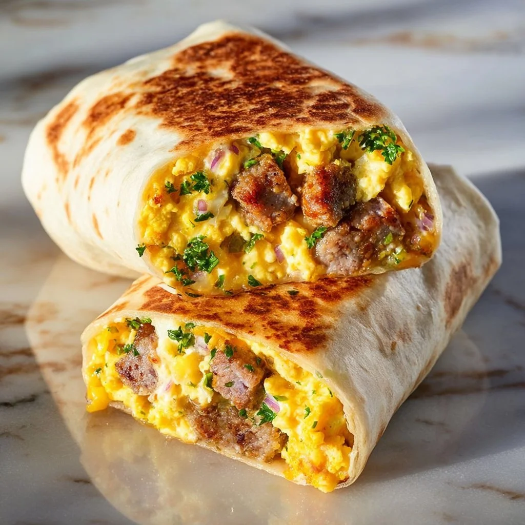 Sausage Scramble Breakfast Burritos & Savory Beef Scramble Wrap Recipe