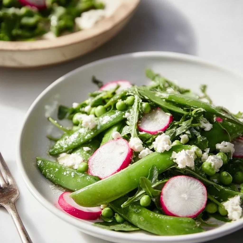 Sugar Snap Pea Salad with Radishes, Feta, and Arugula
