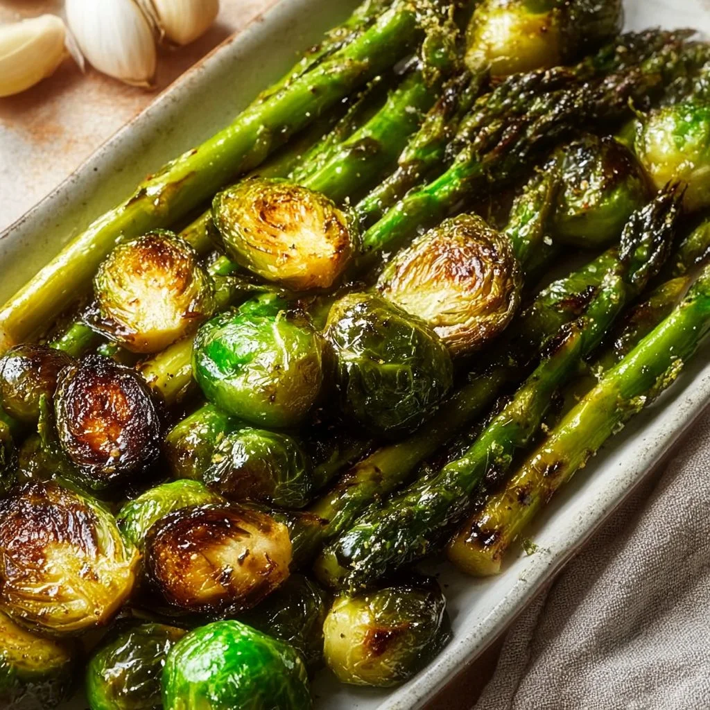 Vegan Roasted Brussels Sprouts and Asparagus