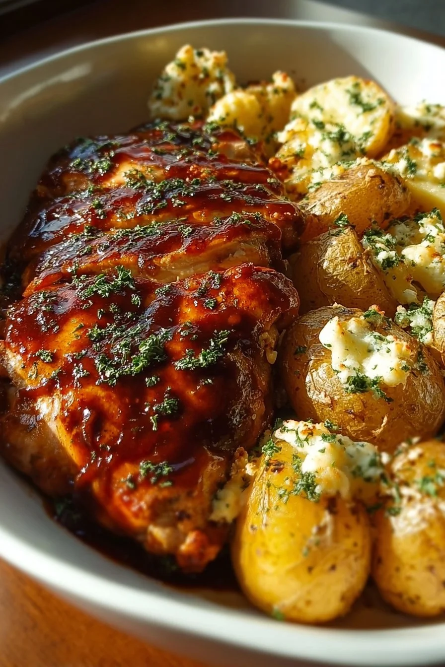 Honey BBQ Chicken with Garlic Parmesan Potatoes
