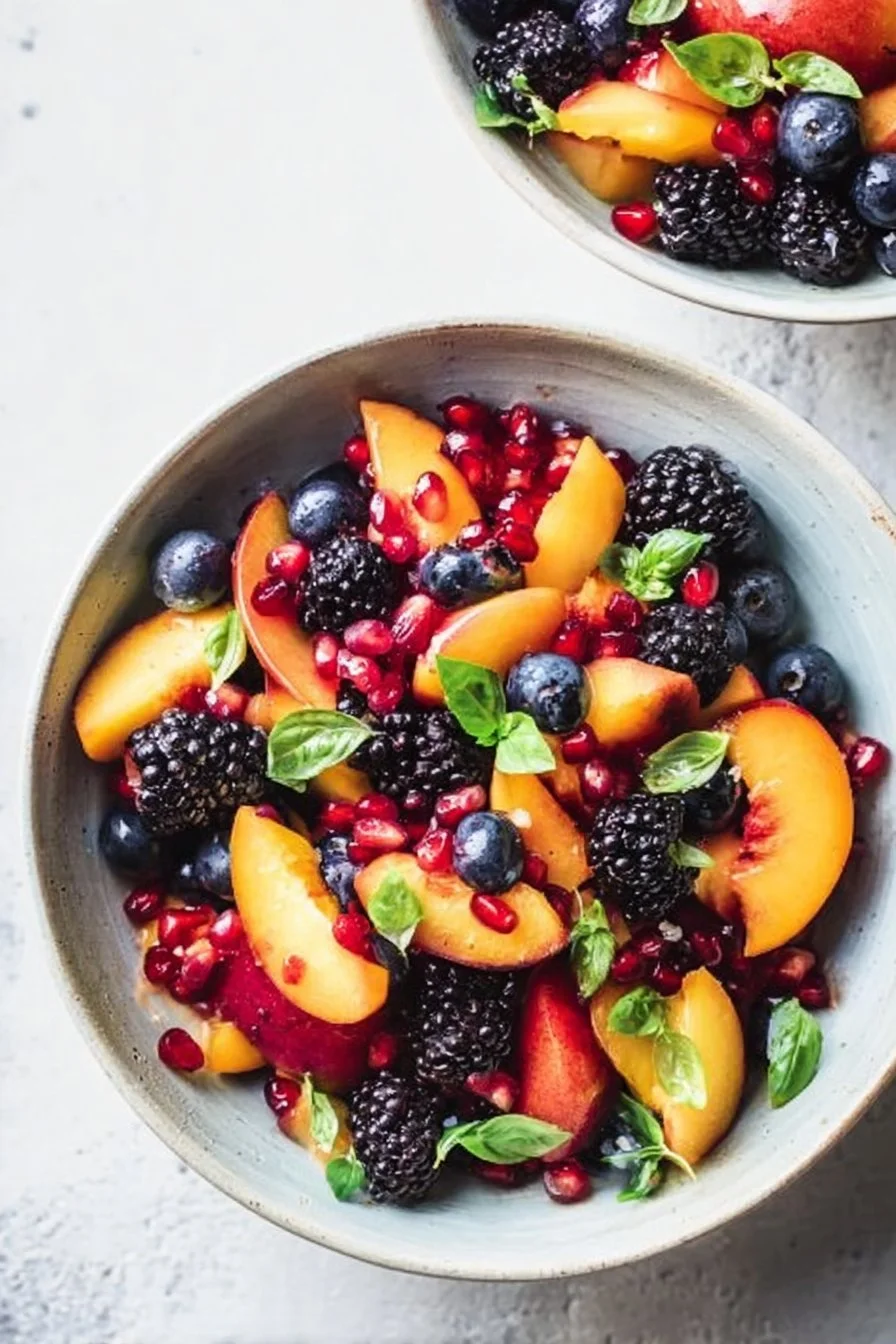 Honey Lime Basil Peach Fruit Salad