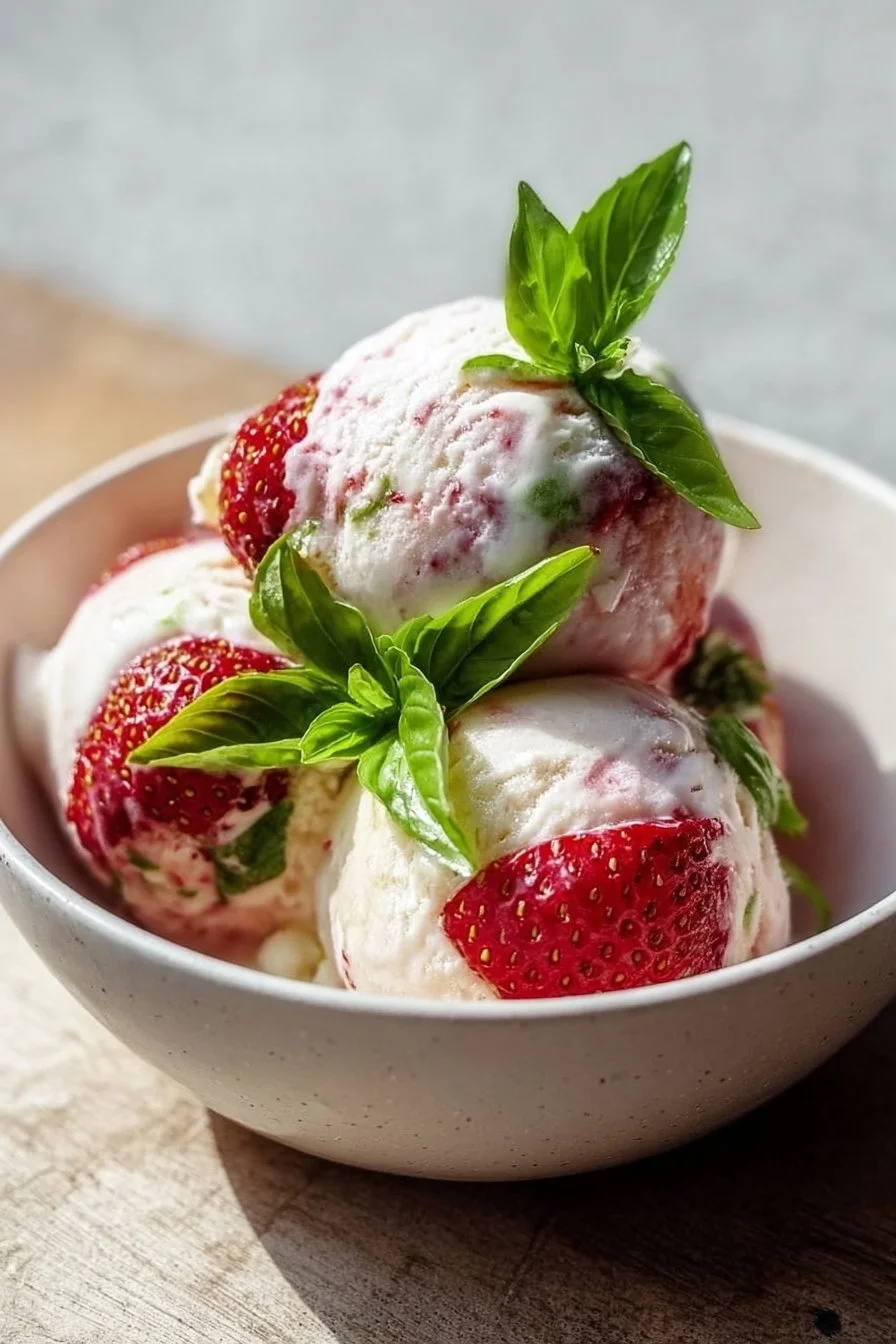 Roasted Strawberry Lime Basil Ice Cream