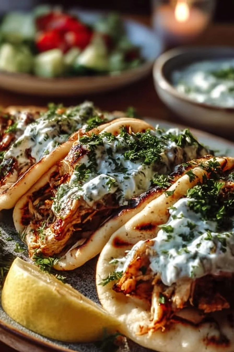 Slow Cooker Chicken Gyros with Tzatziki Sauce
