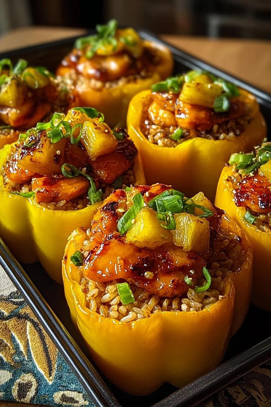 Teriyaki Pineapple Chicken and Rice Stuffed Peppers