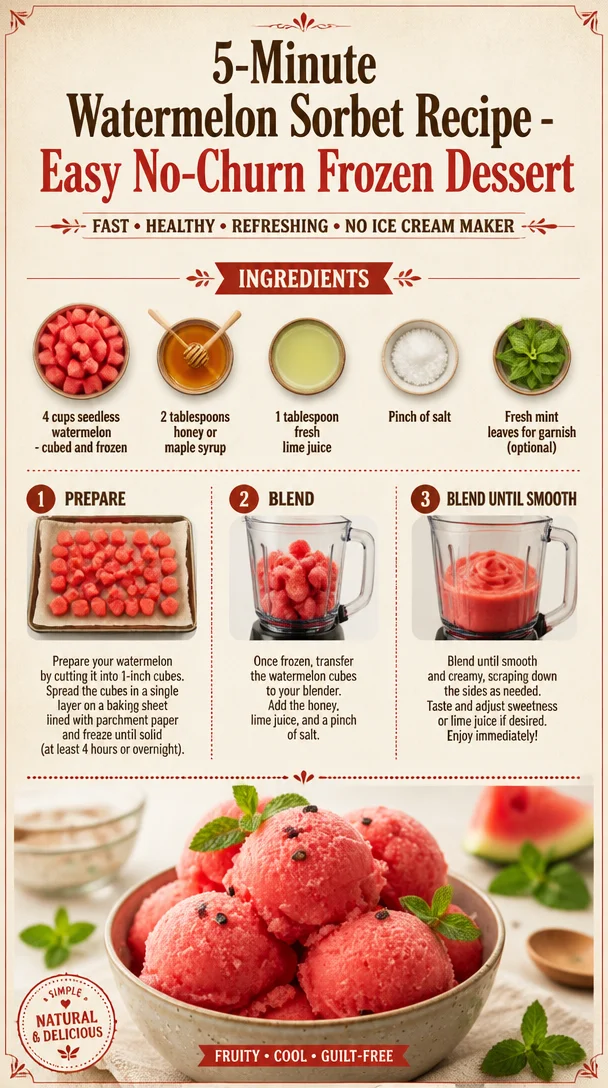 5-Minute Watermelon Sorbet Recipe – Easy No-Churn Frozen Dessert