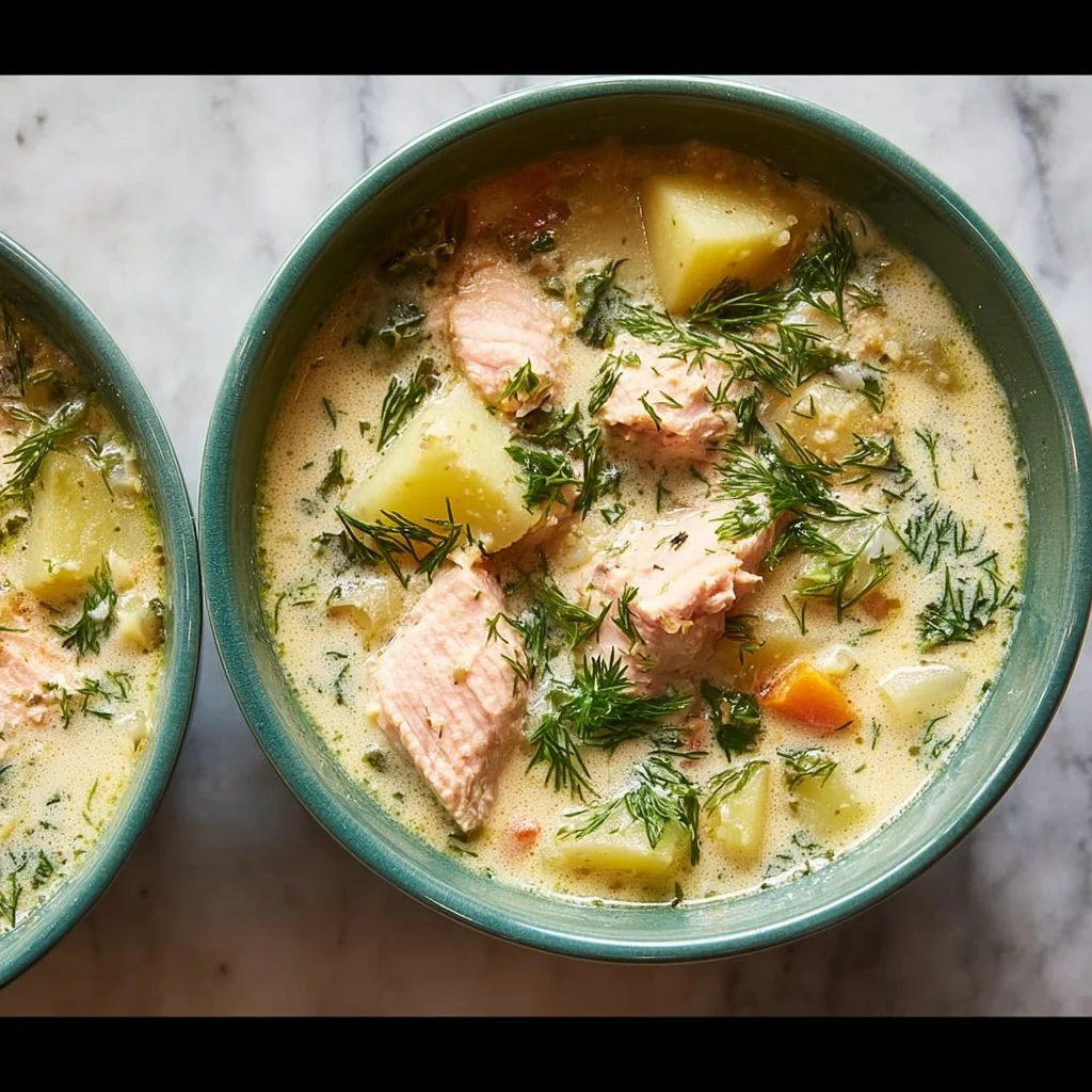Creamy Dill Salmon Soup with Potatoes and Leeks
