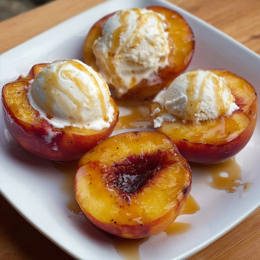Grilled Peaches and Ice Cream