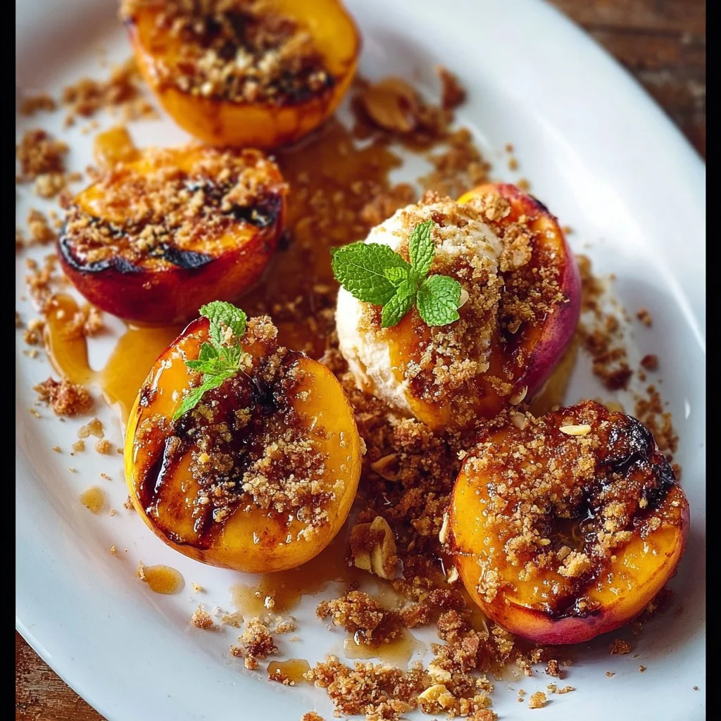 Maple Grilled Peaches & Almond Cookie Crumb