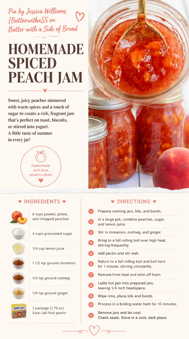 Pin by Jessica Williams {ButterwithaS on Butter with a Side of Bread | Spiced peach jam, Peach jam recipe, Spiced peaches