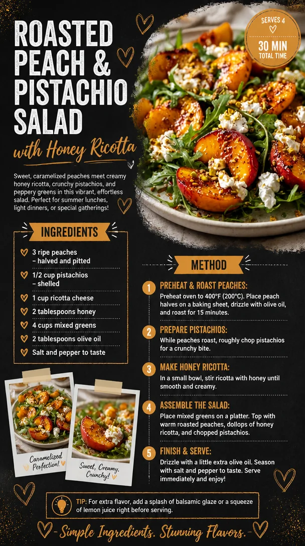 Roasted Peach & Pistachio Salad with Honey Ricotta