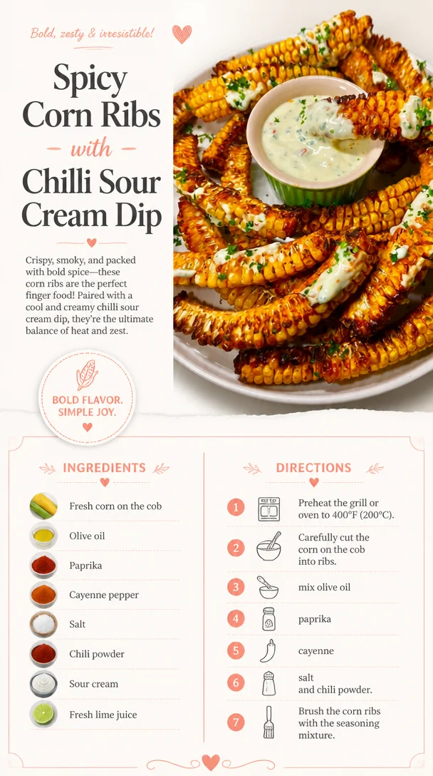 Spicy Corn Ribs with Chilli Sour Cream Dip