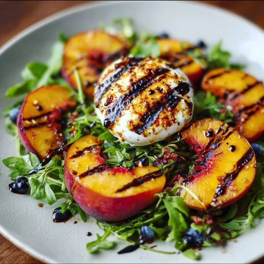 Summer Grilled Peach and Burrata Salad with Balsamic Glaze