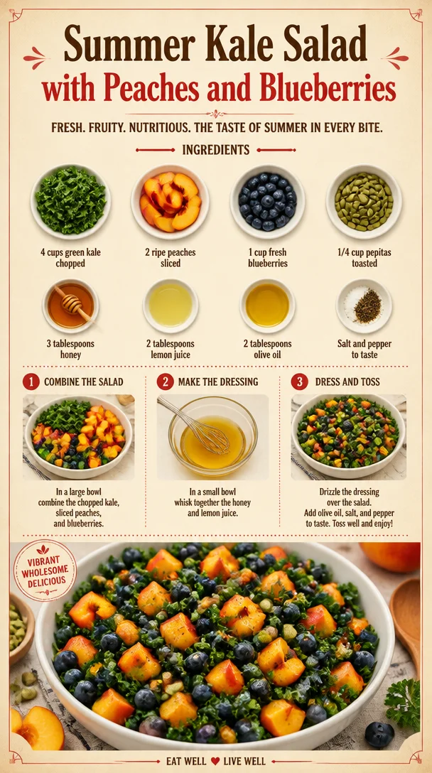 Summer Kale Salad with Peaches and Blueberries
