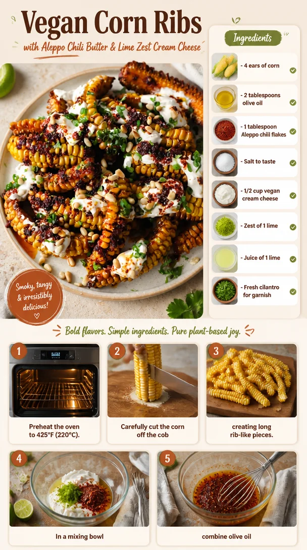 Vegan Corn Ribs with Aleppo Chili Butter & Lime Zest Cream Cheese