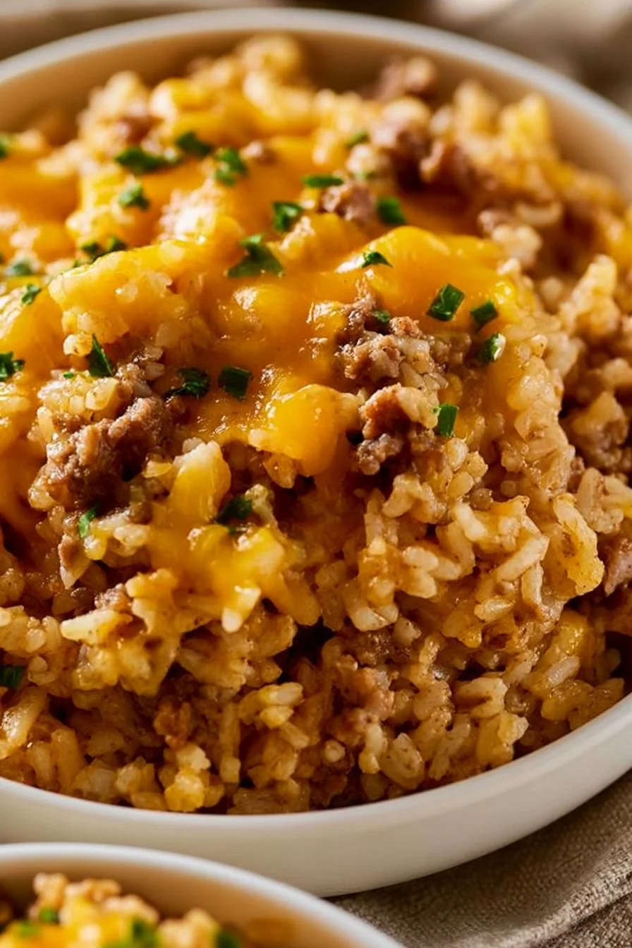Cheesy Ground Beef and Rice Casserole