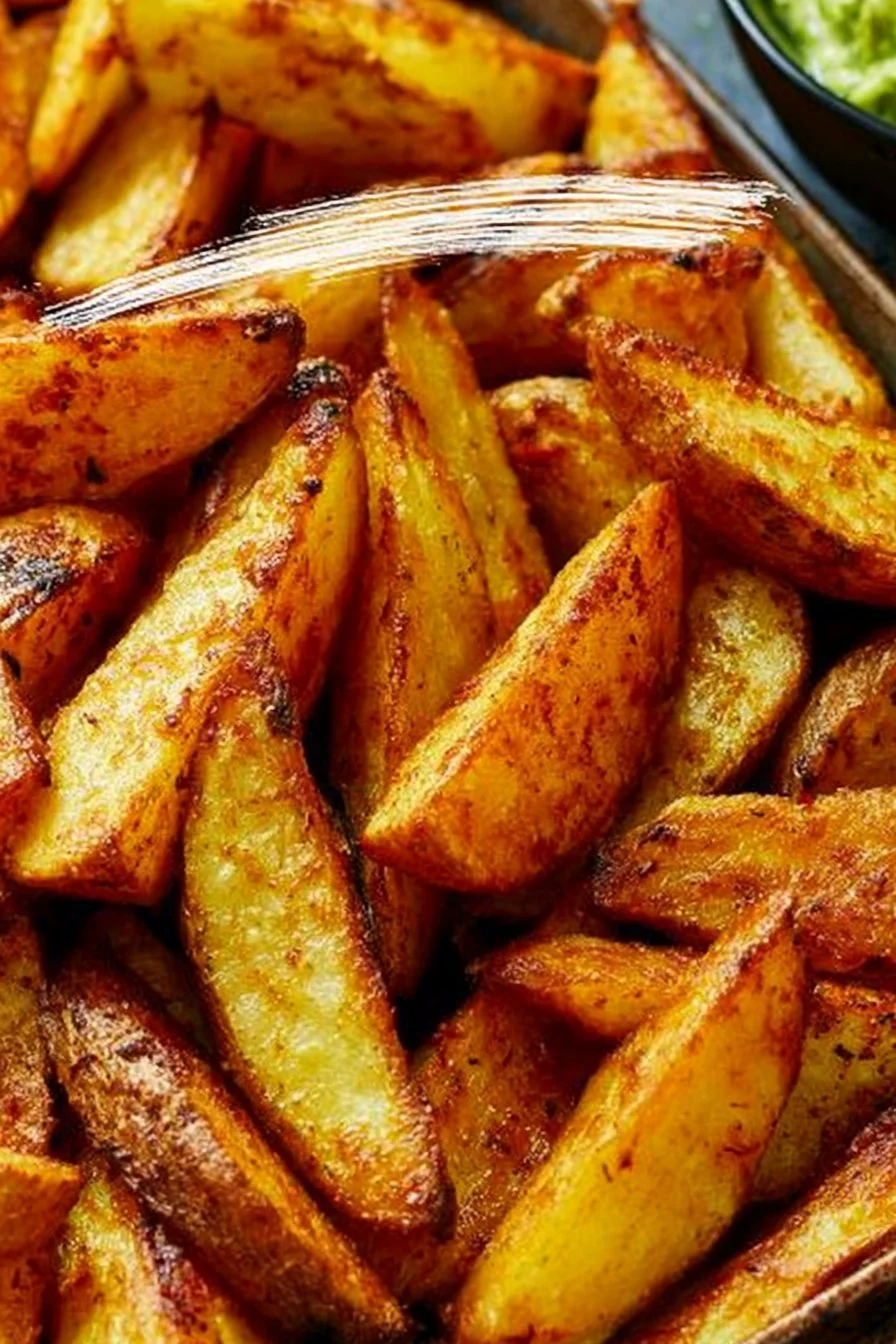 Crispy Oven Baked Potato Wedges with Guacamole