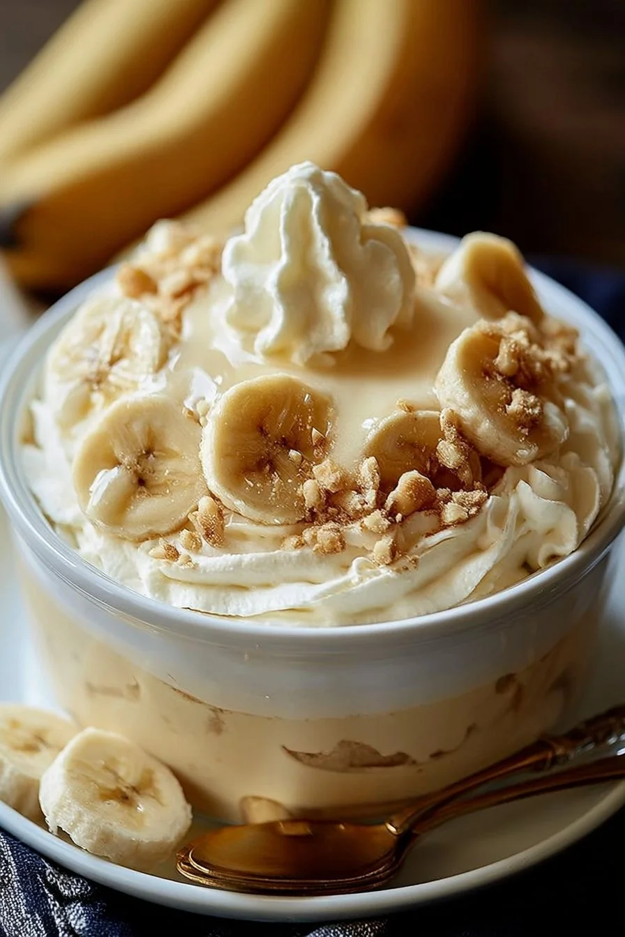 Homemade Banana Pudding with White Banana Sauce