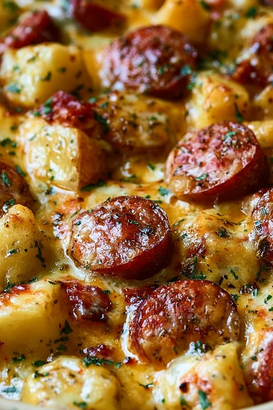 Kielbasa Sausage Cheesy Potato Casserole