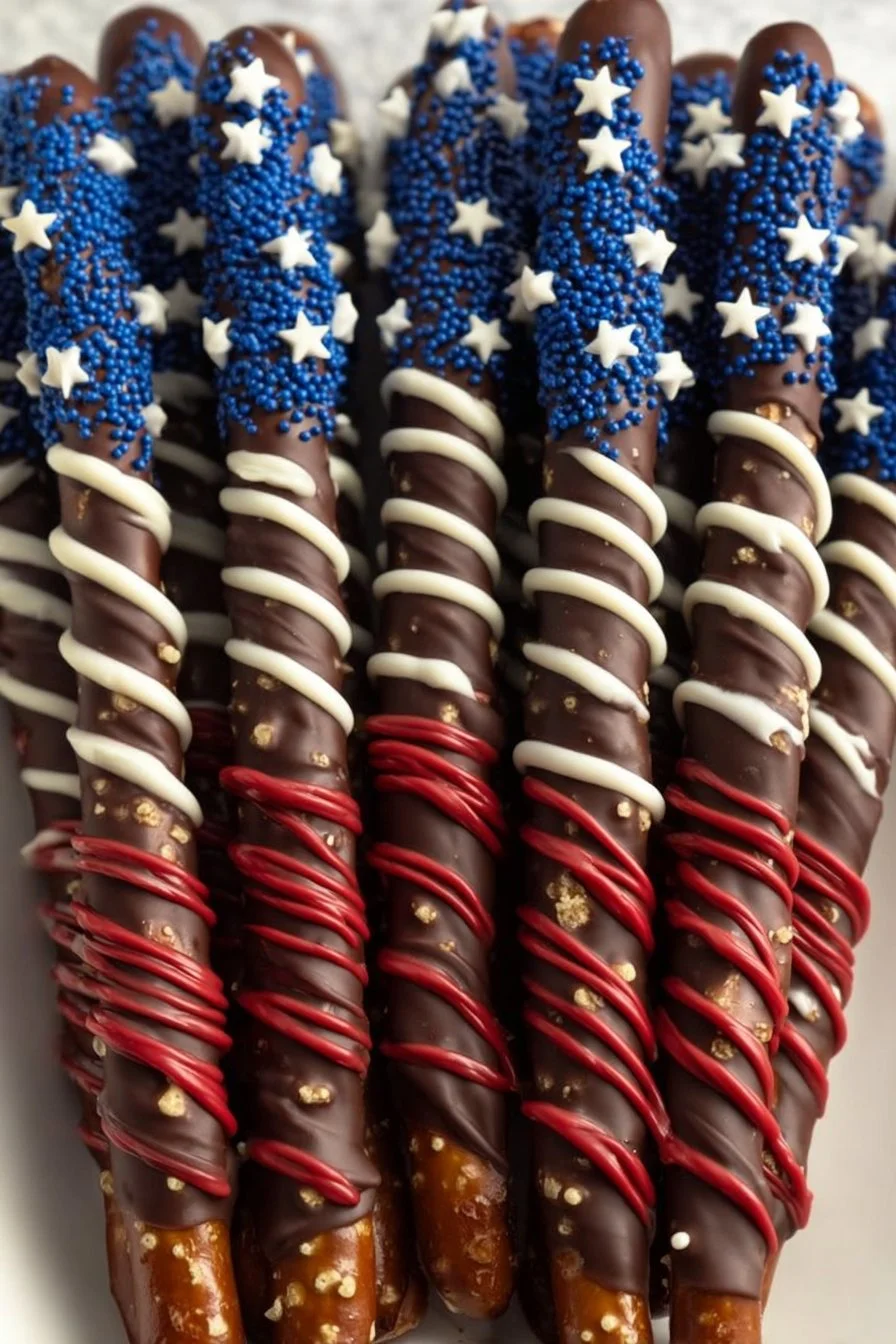 One Dozen Chocolate Covered Pretzel Rods, Patriotic Pretzels, Fourth of July Pretzel Rods, Red White and Blue Chocolate Covered Pretzels – Etsy