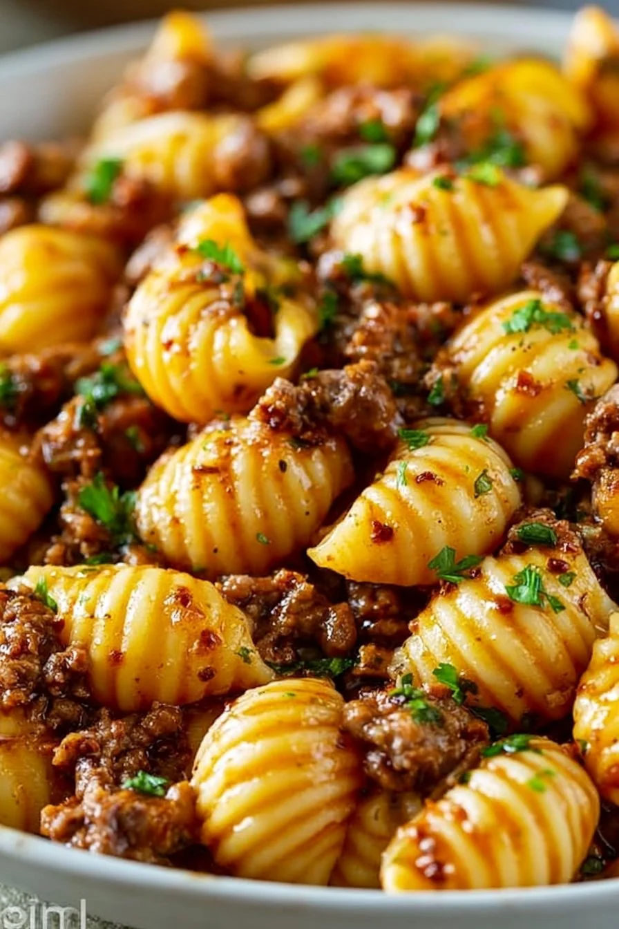 One-Pan Creamy Garlic Beef & Shells