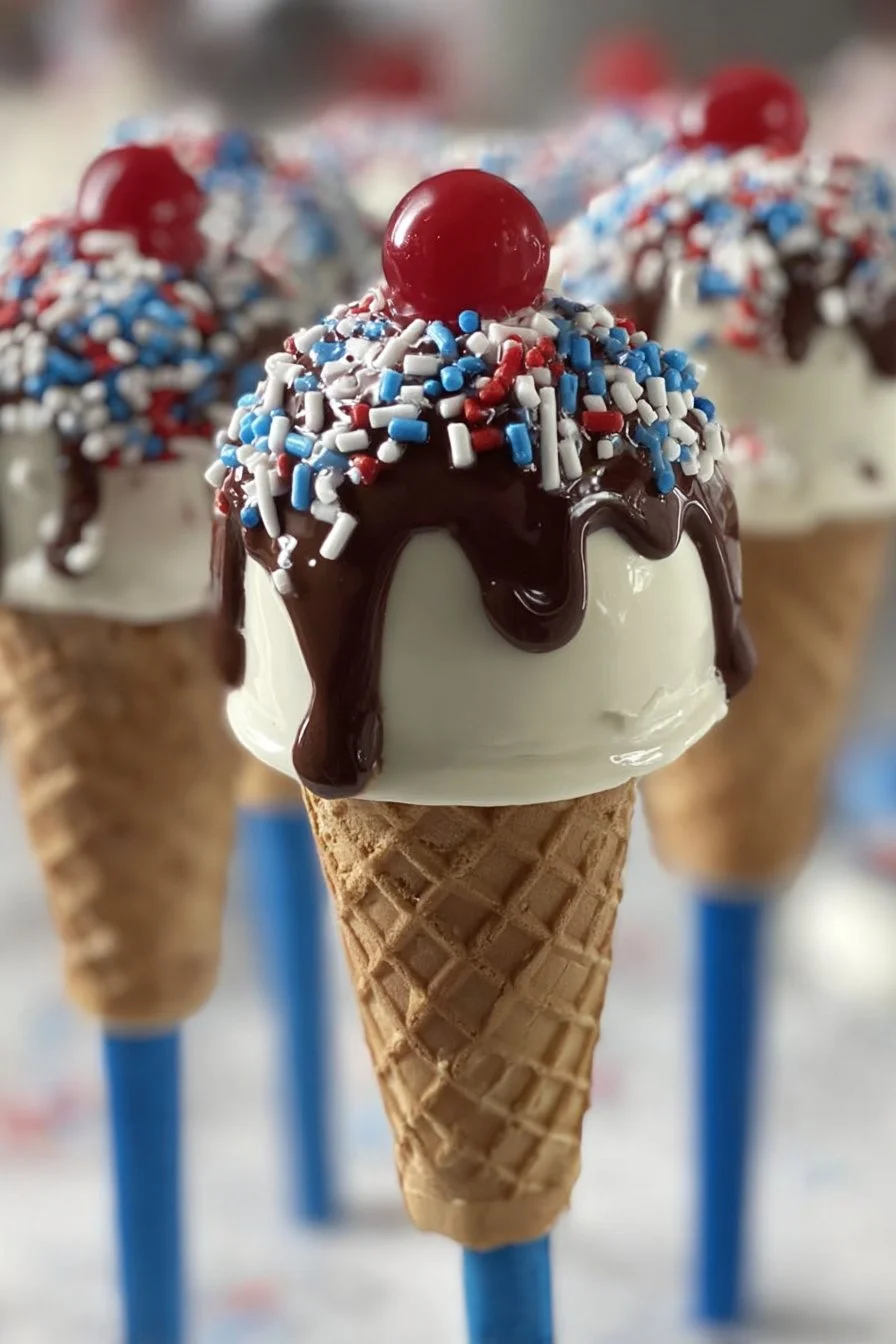 Patriotic Ice Cream Cone Cakepops