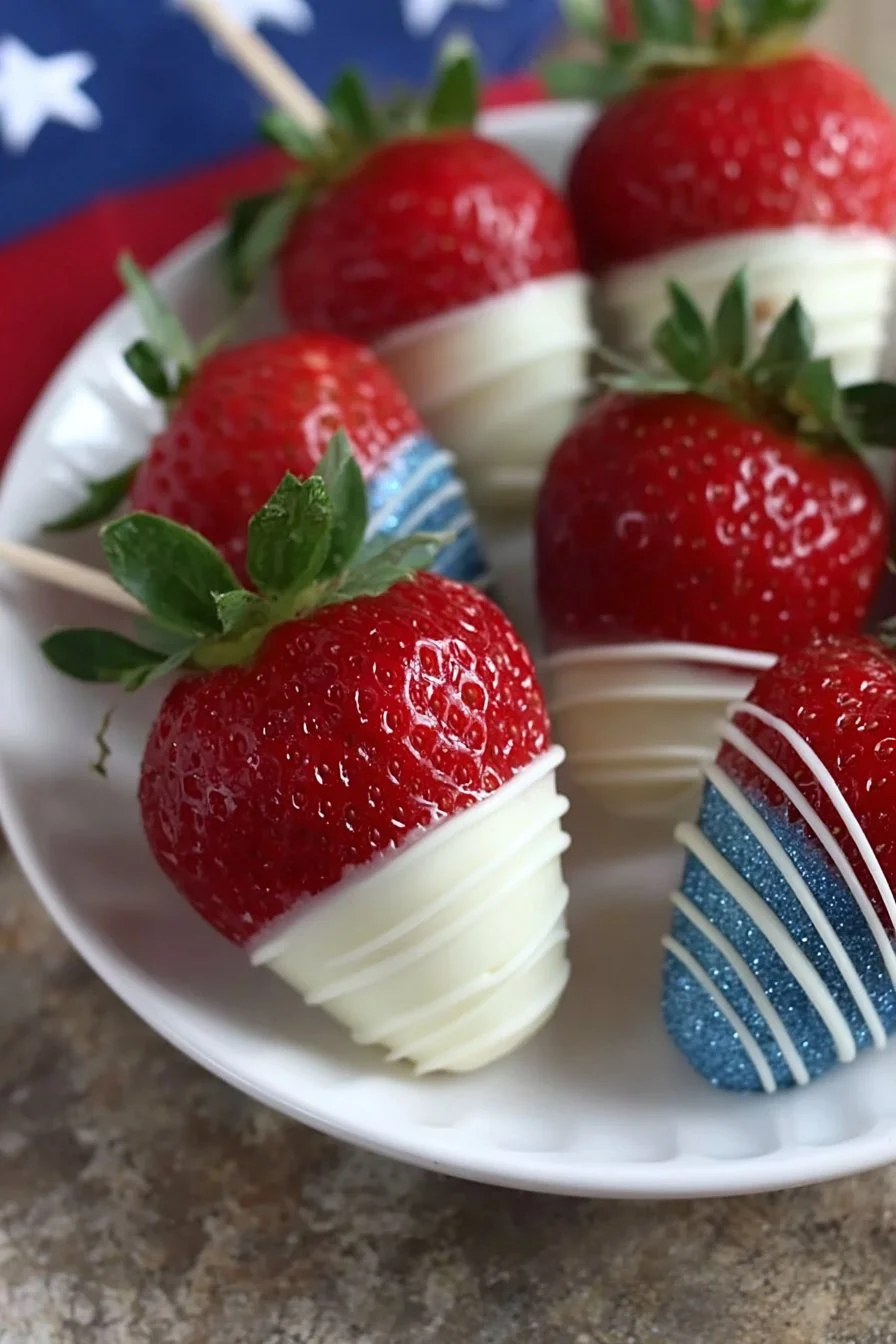 Strawberry Fourth of July Dipped | 4th of July Strawberries with White Chocolate, Fourth of July Ideas, 4th of July Snacks