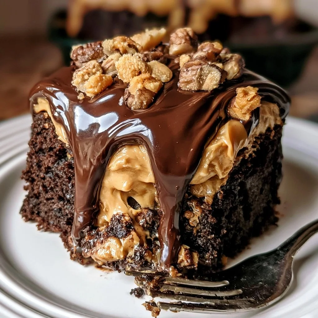 Chocolate Peanut Butter Poke Cake