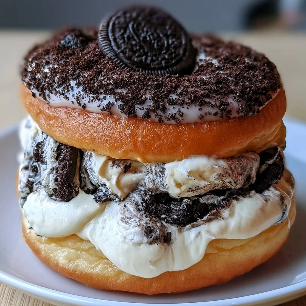Oreo Cheesecake Stuffed Donut Burger