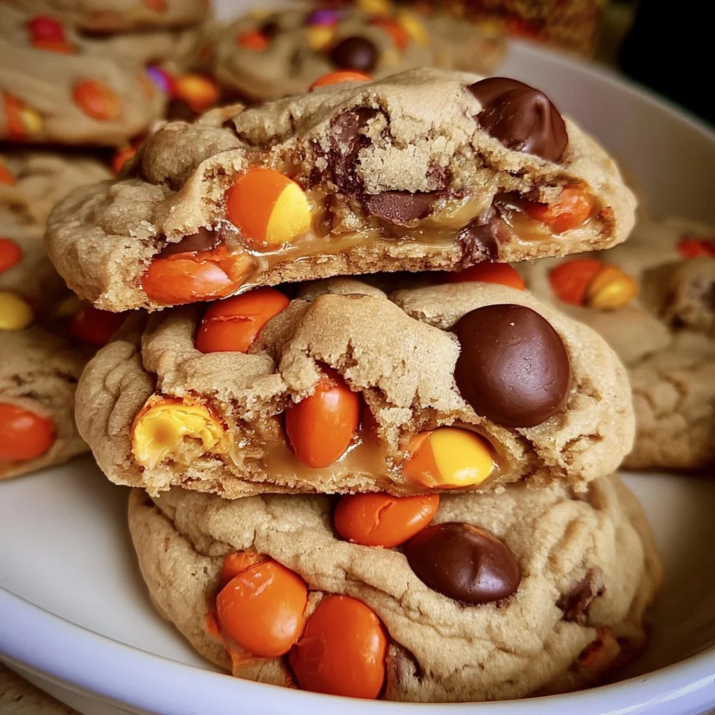 Reese’s Pieces Stuffed Chocolate Chip Cookies