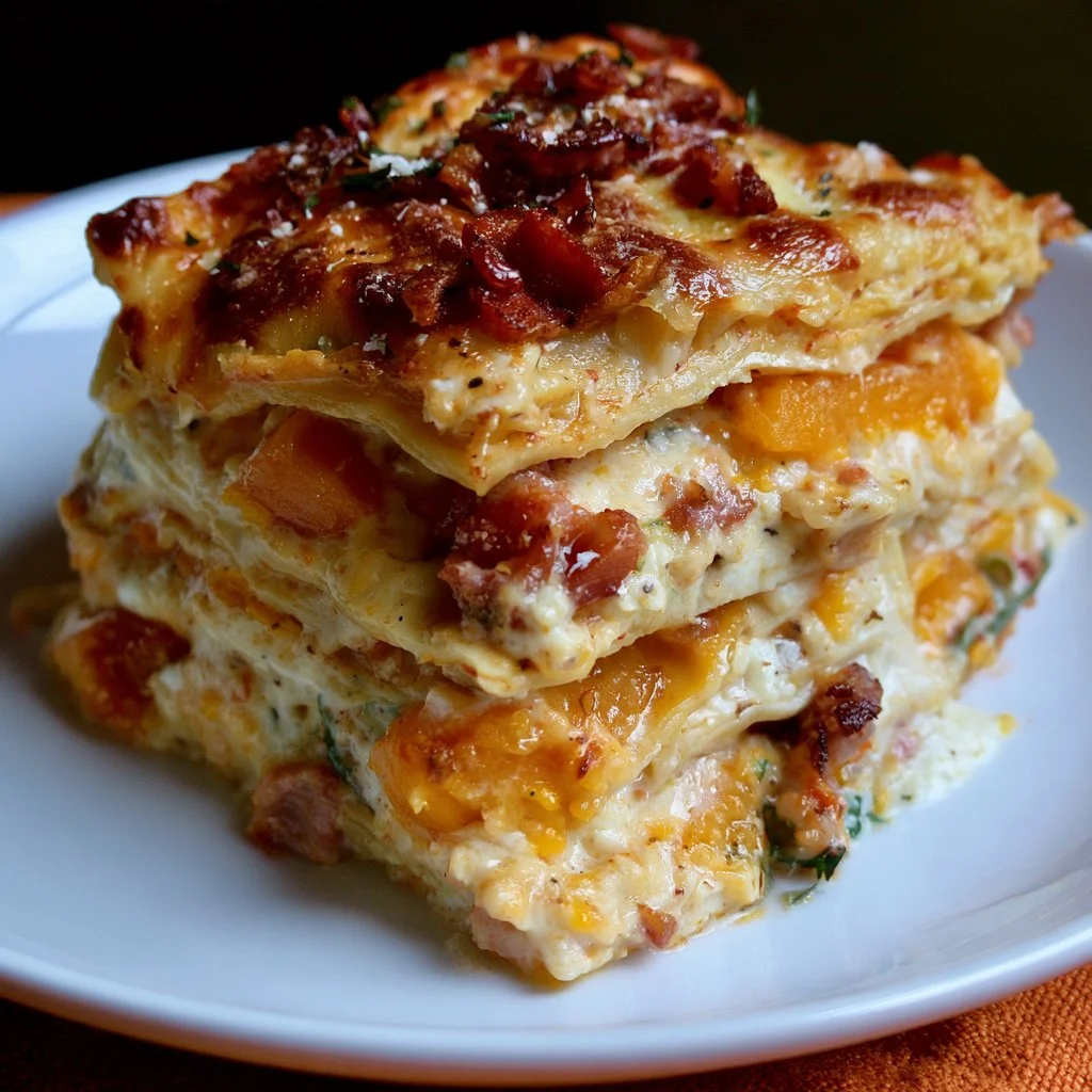 Bacon Fontina Butternut Squash Lasagna