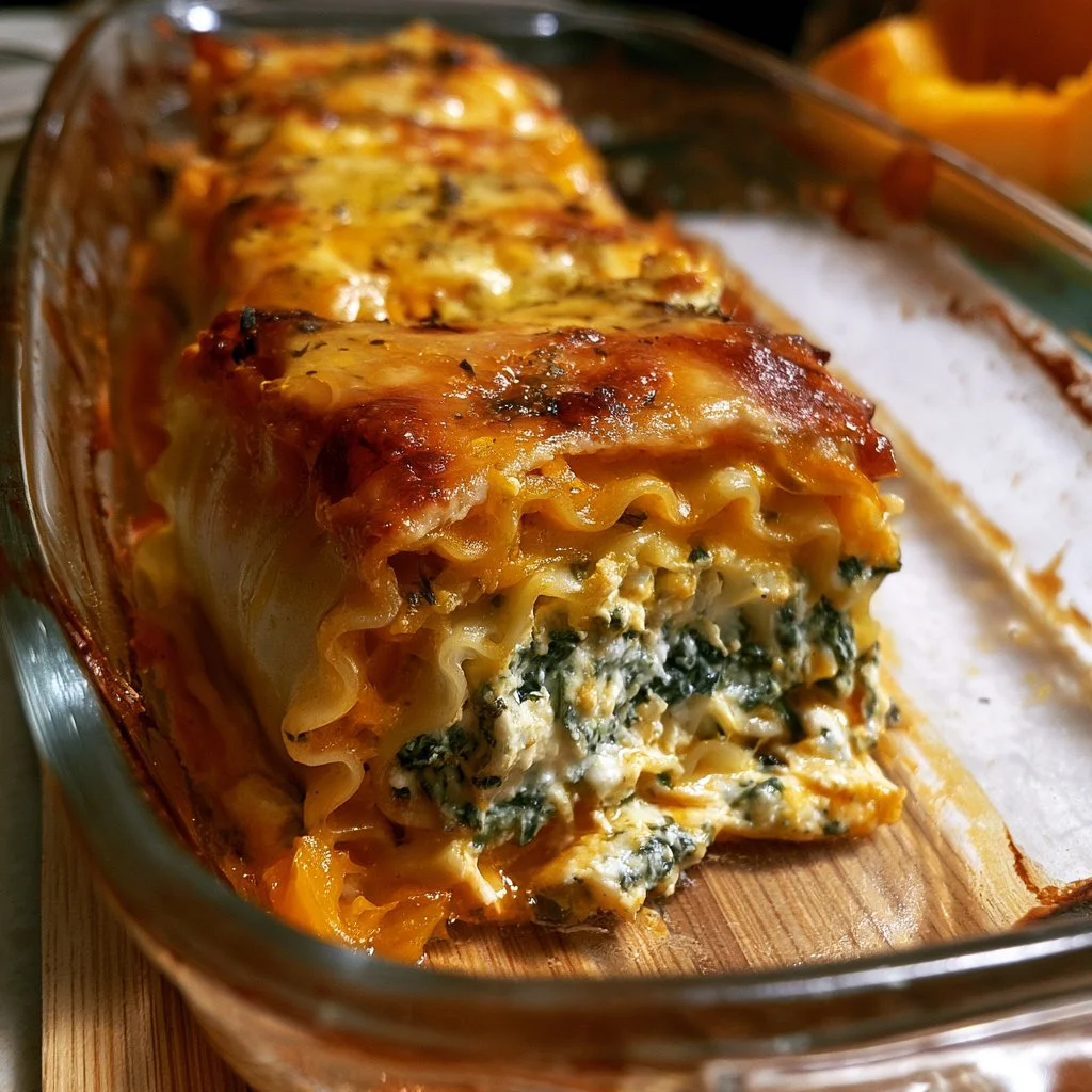 Butternut Squash Lasagna Rolls with Spinach Ricotta